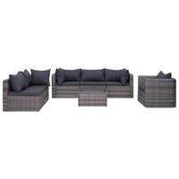 7-delige Loungeset met kussens poly rattan grijs - thumbnail