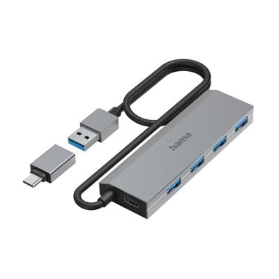 Hama USB 3.2 Gen 1-hub 4 poorten Met USB-C stekker Grijs