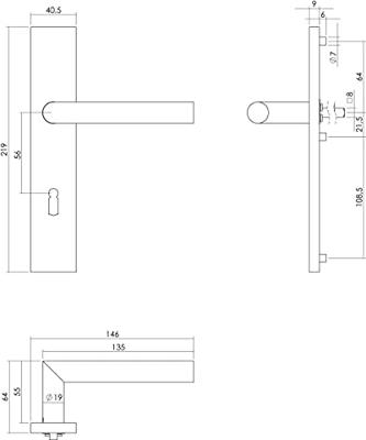 Intersteel Deurkruk Hoek 90° op rechthoekig schild rvs geborsteld