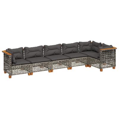 6-delige Loungeset met kussens poly rattan grijs - thumbnail