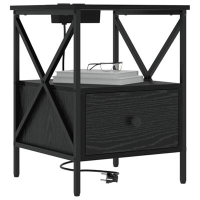 Nachtkastje Zwart eiken 41,5 x 40,5 x 55 cm Bewerkt hout Nachtkastje Zwart eiken 41,5 x 40,5 x 55 cm Bewerkt hout