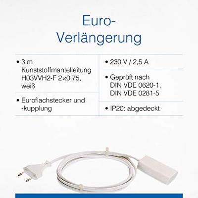 AS Schwabe 50131 Stroom Verlengkabel Wit 3.00 m H03VVH2-F 2X 0,75 mm²