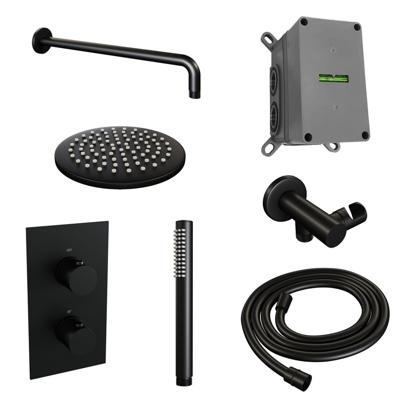 Inbouw Regendouche Set Brauer Black Edition Gebogen Wanduitloop Ronde Hoofddouche 20 cm Mat Zwart Brauer