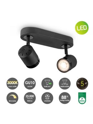Home sweet home LED opbouwspot Manu 2 lichts ↔ 24 cm - zwart