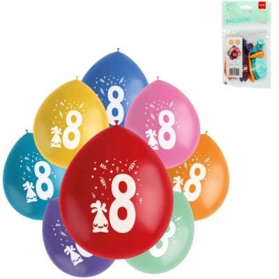 Folat ballonnen party pop monsters cijfer 8 kleurmix 23 cm 8 stuks | 24 stuks