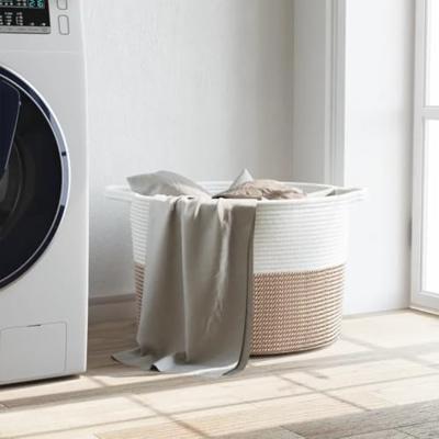 Wasmand 55x36 cm katoen bruin en wit