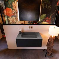 Badkamermeubelset Mondiaz Erin 80 cm met 1 Lade met RIDGE Wastafel Midden Dark grey Zonder Kraangaten Greeploos Mat Urban - thumbnail