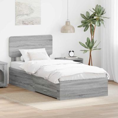 Bedframe met hoofdeinde Grijs Sonoma 90 x 190 cm Bewerkt hout
