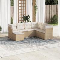 7-delige Loungeset met kussens poly rattan beige - thumbnail