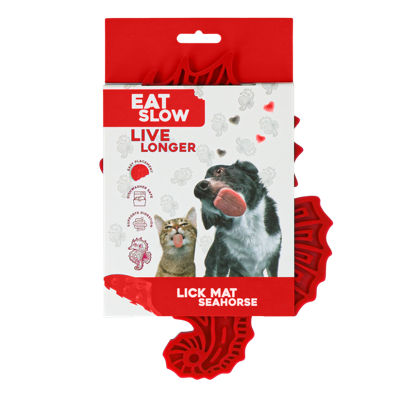 Eat Slow Live Longer Likmat zeepaardje - 22 x 16,5 cm - snuffelmat - anti-snuffelmat - slow feeder - honden en katten - 100% siliconen - met zuignappen - vaatwasmachinebestendig - rood