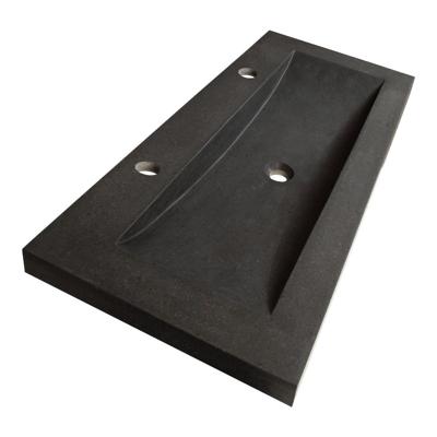 Brauer Magma Wastafel - 120 cm - met 1 Spoelbak en 2 Kraangaten - Natuursteen Basalt Antraciet