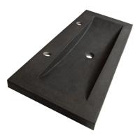Brauer Magma Wastafel - 120 cm - met 1 Spoelbak en 2 Kraangaten - Natuursteen Basalt Antraciet - thumbnail