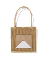 HEMA Cadeautasje met venster 10x11x11cm kraft strepen goud - thumbnail