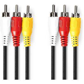 Nedis Composiet Videokabel | 3x RCA Male | 3x RCA Male | Vernikkeld | 480p | 1.50 m | Rond | PVC | Zwart | Label - CVGL24300BK15