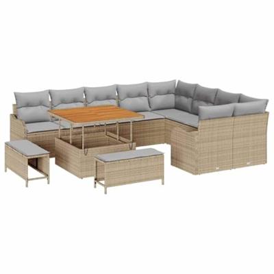 Tuinbankenset met kussen 12 pcs Beige poly rattan