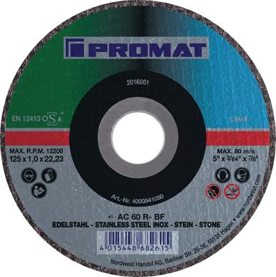 Promat/Tecwerk Doorslijpschijf | universeel | D125x1mm recht | RVS / staal / steen | gat 22,23 mm - 4000841050