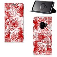 Mobiel BookCase Samsung Galaxy S9 Angel Skull Rood - thumbnail