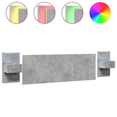 Hoofdbord met kastjes bewerkt hout betongrijs - thumbnail