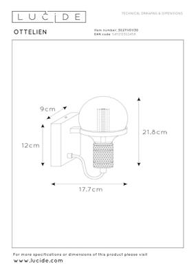 Lucide OTTELIEN Wandlamp - Zwart