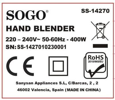 SOGO Human Technology Staafmixer 400 W Met maatbeker, Met hakmolenopzet, Met garde Wit SOGO Human Technology Staafmixer 400 W Met maatbeker, Met hakmolenopzet, Met garde Wit