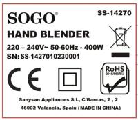 SOGO Human Technology Staafmixer 400 W Met maatbeker, Met hakmolenopzet, Met garde Wit - thumbnail