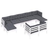 10-delige Loungeset met kussens massief grenenhout wit - thumbnail