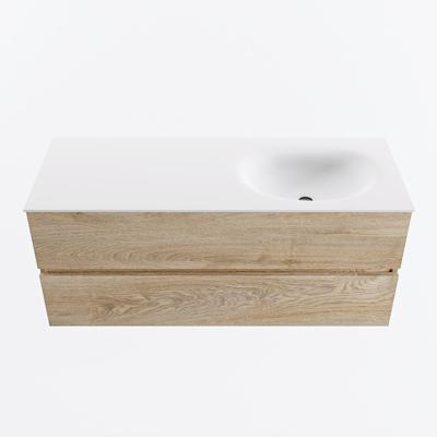 MONDIAZ VICA 120cm badmeubel onderkast Washed Oak 2 lades. Wastafel MOON rechts 1 kraangat, kleur Talc.