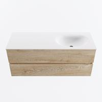 MONDIAZ VICA 120cm badmeubel onderkast Washed Oak 2 lades. Wastafel MOON rechts 1 kraangat, kleur Talc. - thumbnail