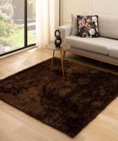 Tapeso Vierkant hoogpolig vloerkleed velvet - Posh donkerbruin - - thumbnail