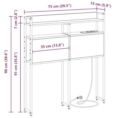 Hoofdbord met plank met opslag Zwart eiken 75 cm Bewerkt hout