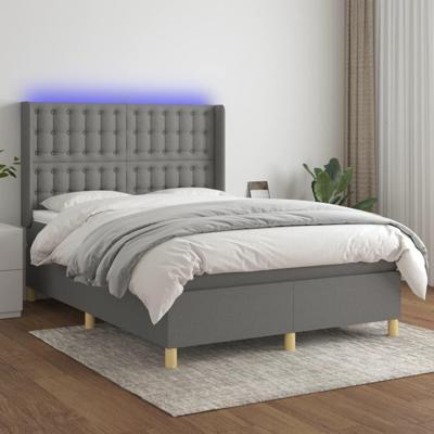 Boxspring met matras en LED stof donkergrijs 140x190 cm