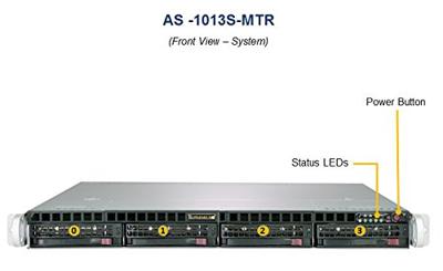 Supermicro A+ Server 1013S-MTR Socket SP3 Rack (1 U), Zwart, Grijs - Bareboneserver (Socket SP3, AMD, DDR4-SDRAM, 4 GB, 8 GB, 16 GB, 32 GB, 64 GB, 2666 MHz, 240-pin DIMM)