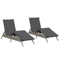 Ligstoelen 2 st met kussens poly rattan grijs - thumbnail