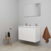 On-Line Badkamermeubelset - 100 cm - Voorgemonteerd - Greeploos 2 Deuren - Acryl Wastafel - 2 Kraangaten - Spiegel - Hoogglans Wit - thumbnail