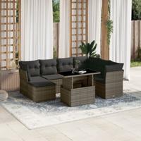 8-delige Loungeset met kussens poly rattan grijs - thumbnail