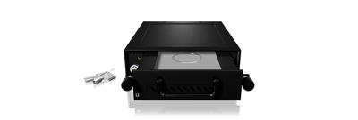 Icy Box IB-148SSK-B Wissellijst voor 2,5 inch (6,35 cm) en 3,5 inch (8,9 cm) SATA/SAS HDD/SSD geschikt voor 5,25 inch bay met ventilator, afsluitbaar, zwart