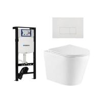 QeramiQ Dely Toiletset - 36.3x51.7cm - diepspoel - rimless - Inbouwreservoir met Geberit UP320 spoelmechanisme - softclose toiletzitting - glans witte bedieningsplaat - rechtehoekige knoppen - wit glans SW1026255/SW1381697/SW706187/SW1159504 - thumbnail