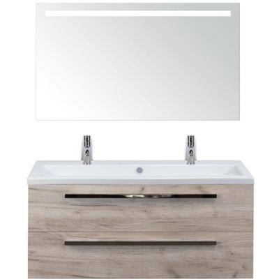 Seville Badmeubelset 120 cm - 2 Laden Craft Oak - Wastafel Djazz Enkel 2 Kraangaten met Sence Spiegel
