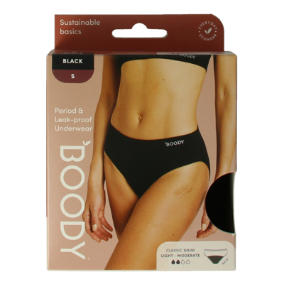 Boody Menstruatieondergoed bikinislip zwart licht/norm S 1 Stuks