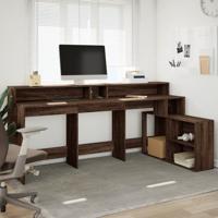 Bureau met LED-verlichting 200x104x91 cm hout bruin eikenkleur - thumbnail