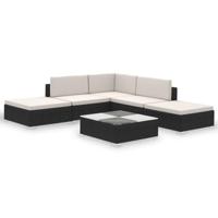 6-delige Loungeset met kussens poly rattan zwart - thumbnail