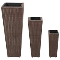 VidaXL Plantenbakken verhoogd 3 st poly rattan bruin - thumbnail