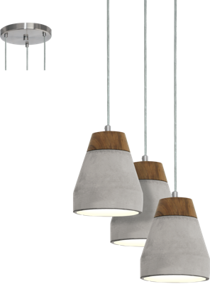 Eglo HanglampTarega 3-lichts betongrijs met hout - 95526