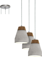Eglo HanglampTarega 3-lichts betongrijs met hout - 95526 - thumbnail