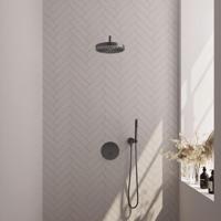 BRAUER Stripe Thermostatische Inbouw Regendouche - 3-weg - rond - SET 38 - 25cm douchekop - gebogen muurarm - staaf handdouche - doucheslang - wandaansluitbocht - gunmetal geborsteld PVD 5-GM-439 - thumbnail