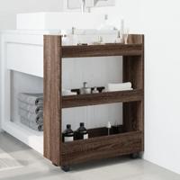 Opbergtrolley smal 3-laags bewerkt hout bruin eikenkleurig - thumbnail