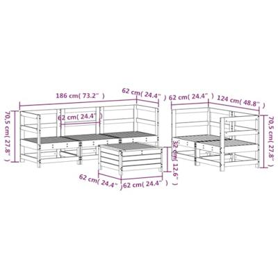 6-delige Loungeset massief grenenhout wit