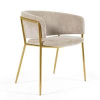 Kave Home Runnie eetkamerstoel Chenille Beige Goud - thumbnail