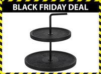 XEMM Serveertoren - Etagere - Mango hout - 2 laags - ∅26 x 28 cm - Zwart - thumbnail