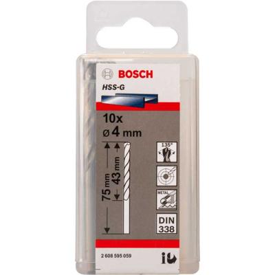 Bosch Accessories 2608595059 2608595059 HSS Metaal-spiraalboor 4 mm Gezamenlijke lengte 75 mm Geslepen DIN 338 Cilinderschacht 10 stuk(s)